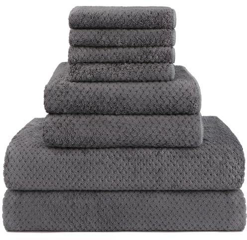 HOMEXCEL 8-teiliges Badetuch-Set, Mikrofaser-Badetuch – 2 Badetücher, 2 Handtücher und 4 Waschlappen, superweiche, sehr saugfähige Handtücher für Badezimmer, Fitnessstudio, Hotel und Spa (grau)