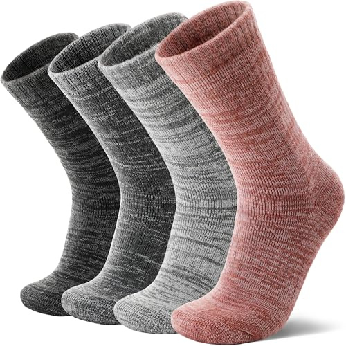 MOSEY KOSY 4 Paires de Chaussettes en Mérinos pour Marche et Randonnée Chaudes Extra Épaisses Thermiques Confortables avec Caleçon pour Travail pour Femme et Homme(Série noire et grise,36-42)