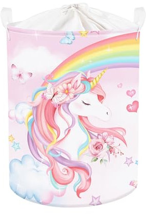 Clastyle Cestos Almacenaje Infantil Unicornio Rosa Cesta Ropa Sucia Plegable para Habitación Bebé Dormitorio Cajas de Almacenaje Juguetes para Chica,Flor,36 * 45 cm