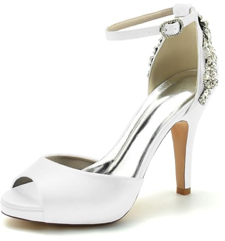 MlYJmer Tacchi Alti da Donna Stiletto Plateau Bridal Scarpe da Sposa con Tacco con Punta Aperta,Bianca,36 EU