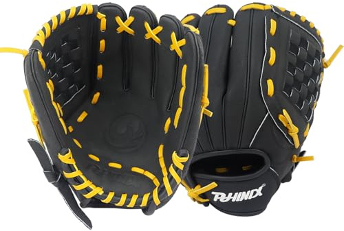 PHINIX Youth All Pigskin Baseball Glove Multiple Styles 11 - 12 (Black, 11.5)
