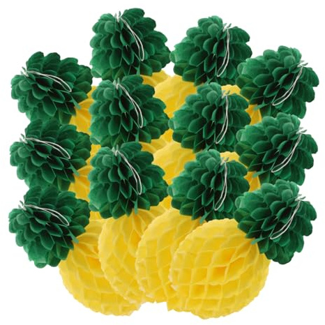 MAGICLULU Pièces De Fruits en Nid d'abeille Nid d'abeille Ananas Décorations De Table Ananas 3D Tissu Ananas Décoration Suspendue Ananas Boules Alvéolées à L'ananas Papier