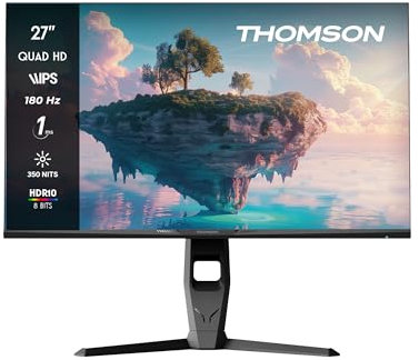 Thomson Monitor 27 pollici QHD Gaming, pannello IPS 180Hz, illuminazione ambientale RGB, HDMI x2, Adaptive Sync, supporto VESA 100x100, grigio, M27QG5Y14