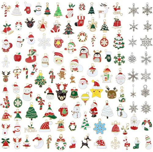 DKDDSSS 100 PCS Christmas Charms, Christmas Pendant, Charm DIY Making Charms, Pendants for Craft Supplies, for christmas Tree Decoration, DIY Crafts Necklace Bracelet Earring