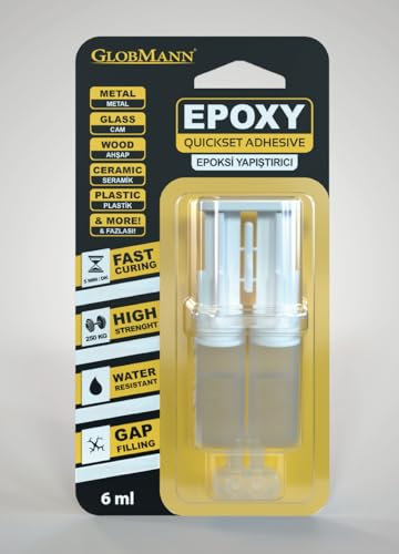 Globmann Adhesivo epoxi, pegamento epoxi multiusos de curado rápido en 5 minutos para reparar plásticos duros, metales, cerámica, madera, etc. (6 ml)
