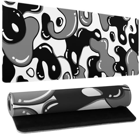 Tappetino per mouse da gaming grigio nero bianco tappetino da scrivania esteso grande 80 x 30 cm tappetino per mouse giapponese motivo anime gaming XL tappetino da scrivania giapponese con base in