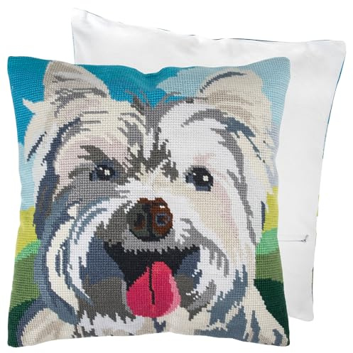 Trimits Halvstygn korsstygn kudde kit, kudde rygg ingår, förtryckt duk, garn och nål ingår 40 x 40 cm (15,75 x 15,75 tum), Westie