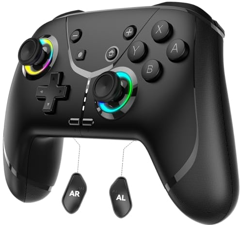 Switch Controller, Wireless Pro Controller for Nintendo Switch 2/Switch/Lite/OLED, Bluetooth controllers Compatible with iPhone/Mac/iPad/iOS/Android/Phone/PC/Steam and TV with Programming/RGB4/Vibration / 3 Turbo Modes/6-Axis/Motion(Black Pro)