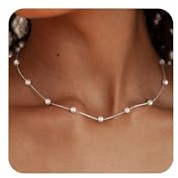 ZHESHY Gold Perlenkette Damen 14k Vergoldet Silber Halskette Weiße Perle Zarte Blume Beads Choker Layering Goldkette Silberkette Mit Anhänger Hypoallergene Hochzeit Geschenke Braut Frauen Modeschmuck