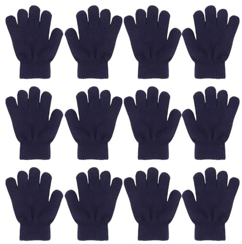 QKURT 6 par vinterhandskar för barn, vinterhandskar varma handskar fulla fingerhandskar för pojkar och flickor, Marinblå, one size