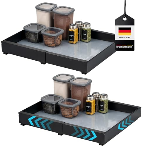 bremermann Telescopic Drawers Set of 2 - with Shelf, Extendible, Adjustable Width from 31-51 cm, Extension Runners for Gluing or Drilling, Cabinet Drawer Made of Black Metal