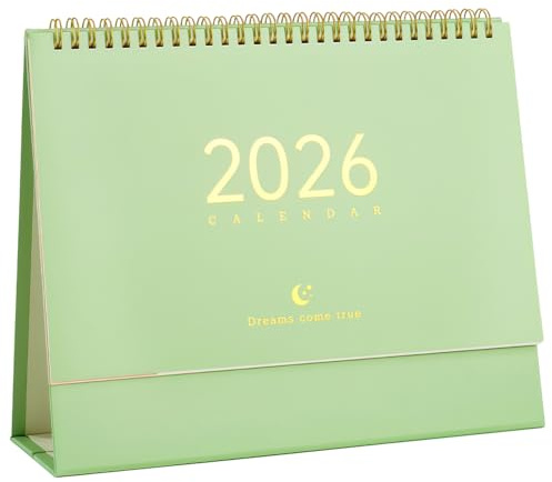Calendario da Tavolo 2025-2026, Calendario Da Tavolo A Spirale Verde Menta, Con Rilegatura A Doppio Filo Calendario October 2025 A Dicembre 2026, Calendarios da Tavolos a Ribalta con Riepilogo Mensile