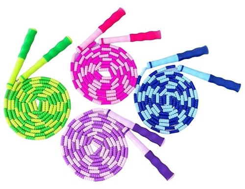  4 Stück Bunte Springseile 2,5m Verstellbar, Springseil Kinder 4–10 Jahre, PVC Perlen Seilspringen Set für Mädchen & Jungen, Langlebiges Sport Springseil für Schule, Outdoor & Fitness