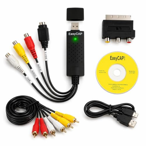 TEKFUSE Convertisseur VHS Numérique USB 2.0, Carte Capture Vidéo RCA SCART