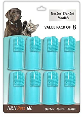 H&H Pets Dog Finger Toothbrushes - Professional Pet Finger Dental Brush Set for Dogs Puppies Cats, Soft Bristles, Size Large 8 Count