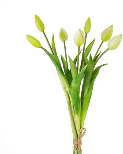 artplants.de Künstlicher Tulpenstrauß LONA, 7 Blüten, weiß - grün, 45cm, Ø 20cm - Kunst Tulpen Strauß - Künstlicher Blumenstrauß