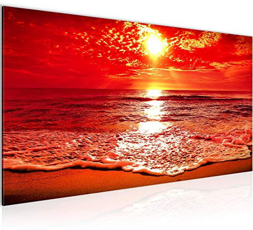Väggmålningar Sunset Beach 1 del Modernt non-woven duk vardagsrum hall Panorama Vatten Röd 600012b