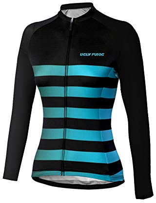 UGLY FROG Damen Biking Sport Jacke, Radsport Trikots Lange Ärmel,Outdoor Sportswear, Quick Dry Winddicht, Rückseite Reflektorstreifen Radfahren Running Coat