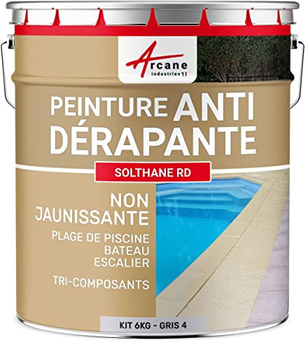 ARCANE INDUSTRIES Peinture antidérapante, Sol extérieur, escalier, Bateau, carrelage, béton, Bois, métal : Solthane RD - 6 kg Telegris 4 - RAL 7047