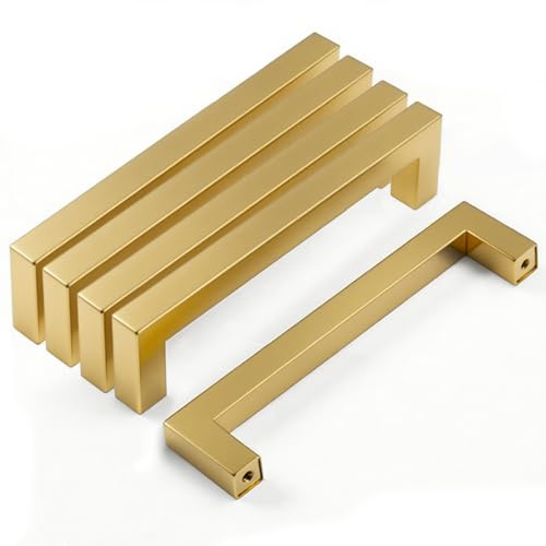Drenky Maniglie per mobili, 5 pezzi, distanza tra i fori 128 mm, maniglie dorate, in acciaio inox, con viti per cassetti, armadi, mobili e cucina
