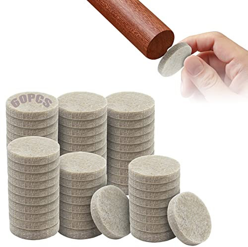 TOPBELIEF 60 Pcs Furniture Pads Floor Protectors, Felt Pads For Furniture Feet 25mm, 5mm Thick Anti Scratch Felt Leg Pads, Scratch Felt Furniture Pads For Hardwood Floors, Light Grey