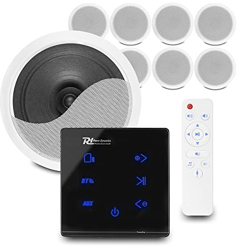Power Dynamics Bluetooth Ceiling Speaker System - Home Audio Kit with A100B Wall Amplifier, 8x CSPS6 6.5 Inch Speakers & Installation Cable - Wireless Stereo Sound for Multi-Room Use