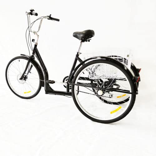 GMSLuu 26 Zoll 6 Gang 3 Rad Dreirad Fahrrad FüR Erwachsene Seniorenrad Mit Einkaufskorb Schwarz Senioren Frauen FüR Trike Bike Radfahren Neuling