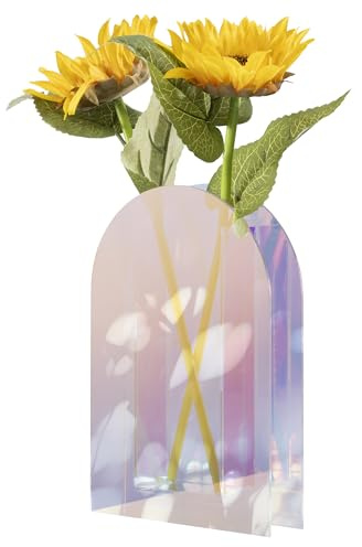 Navaris Vaso per Fiori - Vaso Decorativo da Interno in Acrilico Trasparente - Vaso Fiori Sottile per Casa e Ufficio - 24 x 15,8 x 4,5 cm Iridescente