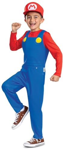 Super Mario Bros. Nintendo Déguisement Enfant Mario avec Salopette et Casquette Rouge - Taille M (7-8 Ans) - Licence Officielle du Jeu Vidéo - Costume Garçon pour Halloween, Anniversaire