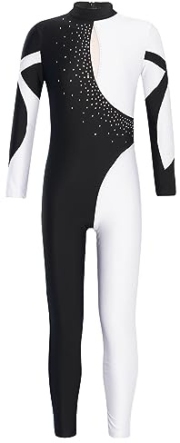 CHICTRY Girls Full Body Gymnastics Leotard Long Sleeve Ballet Dance Unitard Skating Jumpsuit One Piece Bodysuit Catsuit Swimwear White 9-10 Years