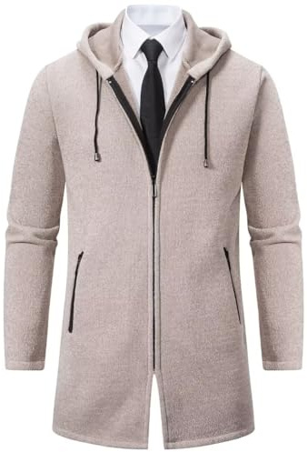 Shuanghao Men's Hoodie Cardigan Sweater Knitwear Jacket Coat Classic Casual Thick Velvet Wool Fleece Warm Relaxed Fit Zipper Fashion Sweatshirt Active Knit Sweater for Men UK Beige S(Long Styles)
