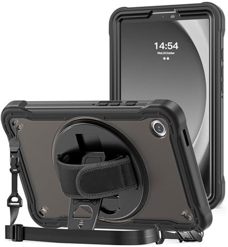 ProCase Kids Case for Galaxy Tab A9 8.7 inch 2023 (SM-X110/X115/X117), Heavy Duty Shockproof Rugged Protective Case Cover with Pen Holder Hand Shoulder Strap Kickstand -Black