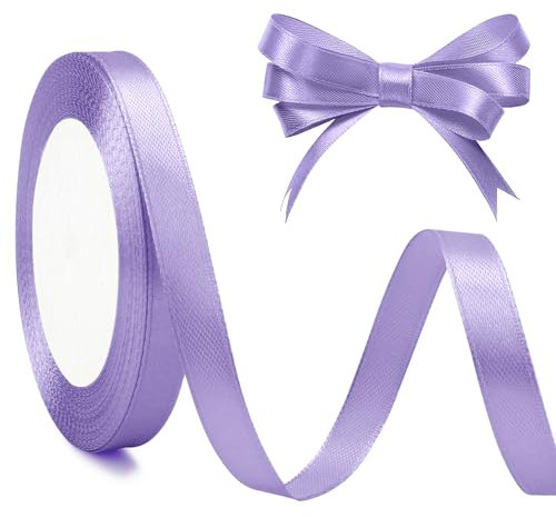 Nastro Viola Lilla 10mm X 25 Cantieri - Raso Viola Chiaro Seta Rotolo di Carta - Regalo Tessuto per Compleanno, Festa, Torte, Artigianato, Decorazione Della Casa, Scatole, Capelli