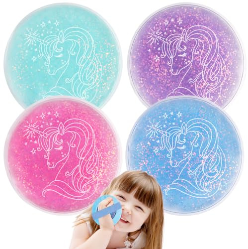 Hilph Kids Ice Pack with Soft Plush Sleeve - Reusable Hot & Cold Compress for Toddler Kids Children's Teething Pain, Bumps & Fever - Soothing Relief for Cuts, Insect Bites & Sports Injuries - 4 Pack