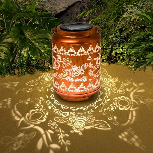 Bee Solar Lanterns Outdoor Waterproof LED Decorative Lantern Garden Decor Birthday Mothers Day Gifts for Women Mum Grandma Metal Solar Hanging Lights for Garden Patio Yard Lawn Backyard