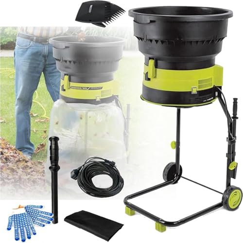 trituradora hojas jardín portátil 2500 W,Trituradora abono eléctrica para hojas con ruedas y bolsa almacenamiento, diámetro embudo 54 cm, trituradora eléctrica de 8000 rpm para,10MPowerCord
