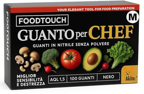AKITAInk Guanti Chef Nitrile Neri 100 Pezzi Food Touch | Monouso Professionale per Chef e Ristorazione | Senza Polvere, 4g | Ideali per Ristorazione e Manipolazione Alimenti (M)