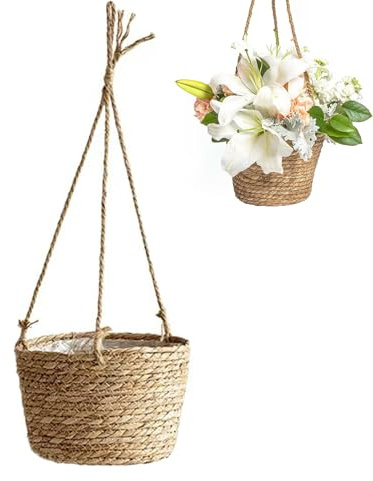 LZYKJGS Tejidas a Mano Cesta Colgante, Maceta Colgante para Plantas, Colgante Cesta De Macetero, Canasta de Plantas Colgantes, para Decoración del Hogar (Marrón Claro)