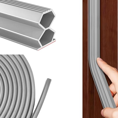 Dörrtätning, tätningstejp, självhäftande 6 m, gummitätning 10 × 12 mm, vattentät, anti-kollision, ljudsäker, dammsäker, för dörrar och fönster (grå, 10 × 12 mm)