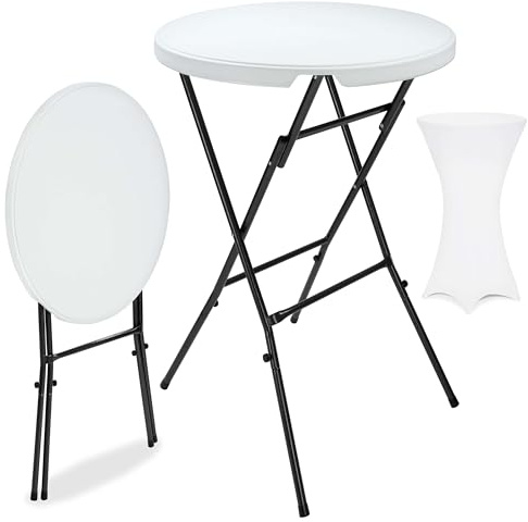 Casaria® Stehtisch mit Husse Weiß 72 cm Set Klappbar Bistrotisch Rund 110 cm Hoch Outdoor Klapptisch Wetterfest Garten Partytisch Bartisch Hochzeit