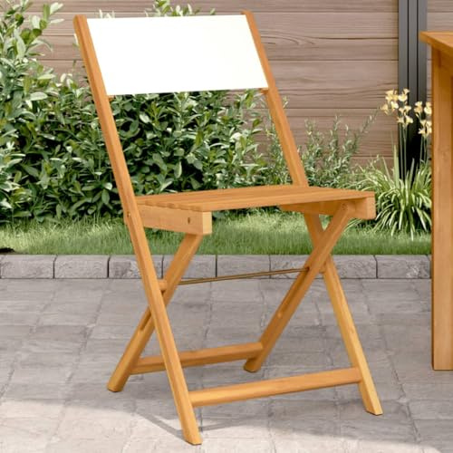 LLEZKBR Muebles de exterior, sillas de bistró, 2 piezas, madera maciza de acacia y tela, color blanco crema