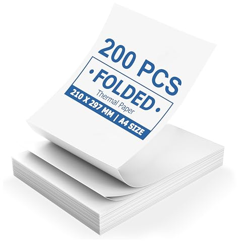 200 Sheets Thermal Printer Paper, Folded A4 Paper for P831/ ITP01/ ITP04 Thermal Printer, Inkless 8.27 x 11.69 Inches (210x297mm) Compatible with Portable Printers as Office Paper Products