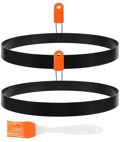 SHINEOFI 2 st 20 cm omelettringar för stekpanna - crêpe-ring - Äggform med non-stick-beläggning, silikonhandtag och rengöringsborste - Pannkaksform för stekpanna