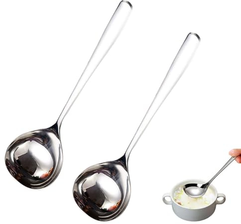 2 cucharas para salsas, 20,5 x 5,7 cm, cucharón pequeño de acero inoxidable, cucharón de sopa para cocina y restaurante, cucharas soperas, cucharas para salsas, cucharas rectas para salsas, sopas y
