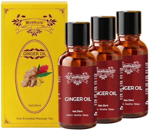 Ginger Oil, Relaxing Massage Oils for Massage Therapy, Pure Ginger Essential Oil for Lymphatic Drainage, Hair Care, Joint Pain, Skin, Belly, Diffuser, Aromatherapy, 30ml (Pack of 3)