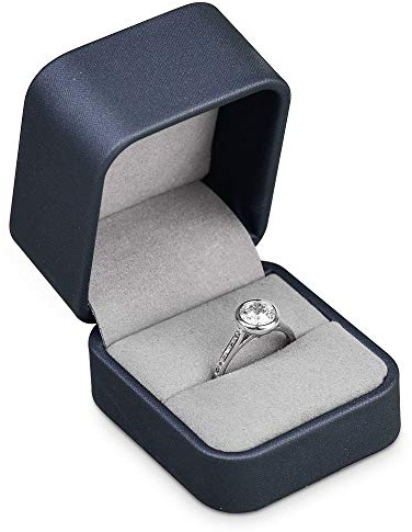 Woodten Blue Round Corner PU Leather Proposal Ring Box Jewelry Ring Gift Box Jewelry Packaging Box