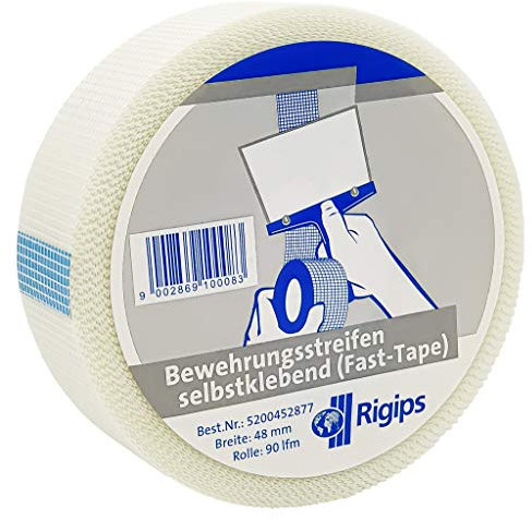 Rigips® Gewebeband Glasfaser selbstklebend [48mm x 90m Groß-Rolle] Bewehrungsstreifen Fast-Tape Fugenband | Fugendeckstreifen für Gipskarton
