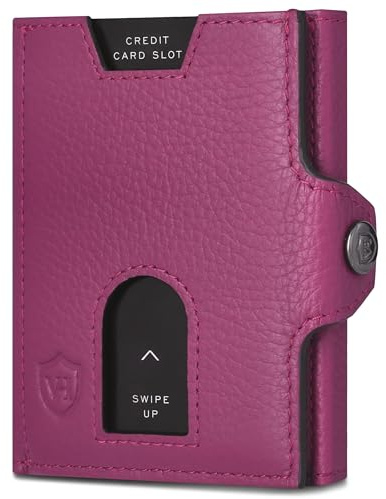 VON HEESEN Slim Wallet mit XL Münzfach & RFID Schutz - Leder Geldbörse Herren klein - Mini Geldbeutel Damen Portmonee - Kartenetui Echtleder Karten Portemonnaie - Kreditkartenetui Pink