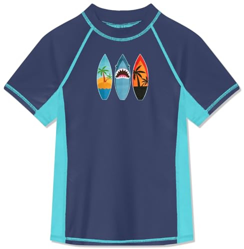 BesserBay UPF 50+ UV Rash Vest Kids Round Neck Rash Guard Quick Dry Beach Boys Swimming Costume Navy & Blue 11-12 Years