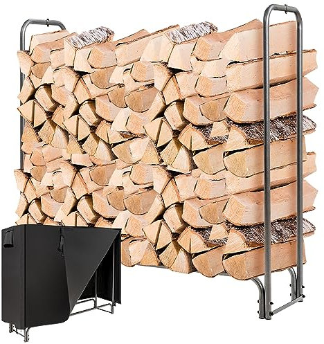 COSTWAY Range Bûche Extérieur avec Housse PVC Imperméable, Abri Bûche Rangement Bois 36-61cm de Long, Porte-bûches Abris Bois pour Cheminée, Poêle, Brasero, Noir (122,5 cm)